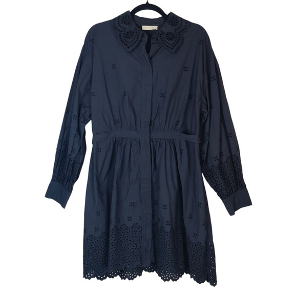 Ulla Johnson Gemma Broderie Anglaise Eyelet Cotton Poplin Shirt Dress Black 8/10 - Picture 3 of 14